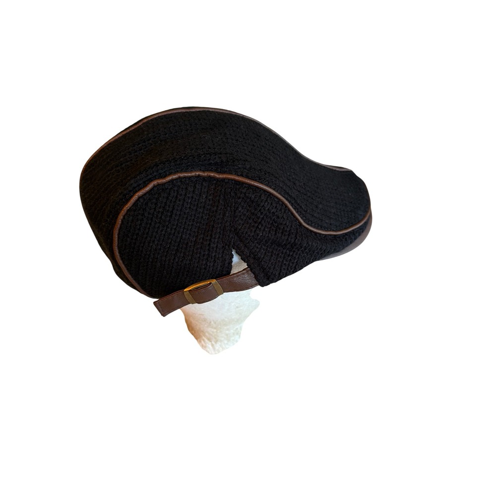 Jamont Flat Cap Black Brown Ribbed Knit Ivy Newsboy Hat Adjustable Side Straps - Picture 3 of 6